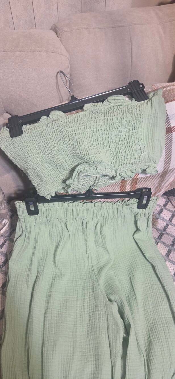 Sage Green Two-Piece Gauze Tube Top and Pants Set